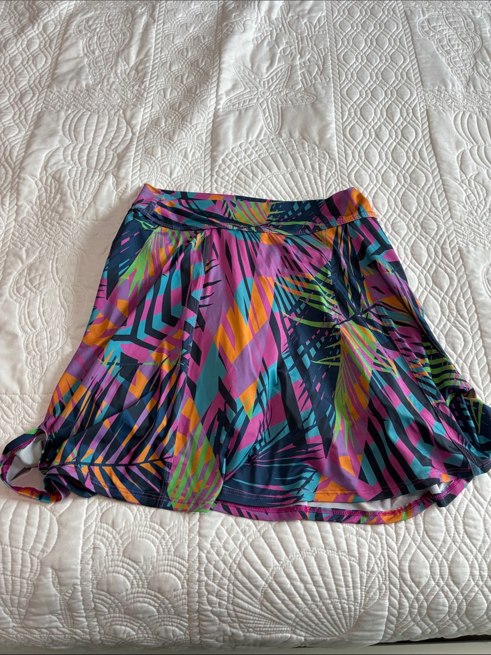 Dona Jo Colorful Palm-Print Circle Skort in Pink, Teal & Navy